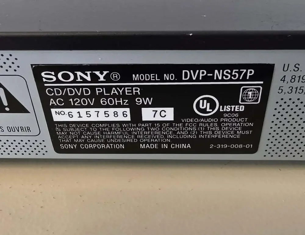 Sony DVP-NS57P CD/DVD Player Progressive Scan Tested and Works No Remote